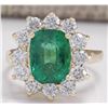 Image 1 : 4.11 CTW Natural Emerald And Diamond Ring 14K Solid Yellow Gold
