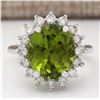 Image 1 : 7.60 CTW Natural Peridot And Diamond Ring In 14k White Gold