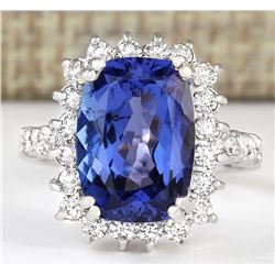 6.99 CTW Natural Blue Tanzanite And Diamond Ring 14k Solid White Gold