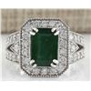Image 1 : 3.58 CTW Natural Emerald And Diamond Ring 14K Solid White Gold