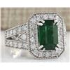 Image 2 : 3.58 CTW Natural Emerald And Diamond Ring 14K Solid White Gold