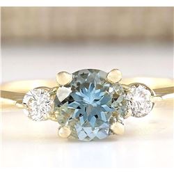 1.20 CTW Natural Aquamarine And Diamond Ring In 14k Yellow Gold