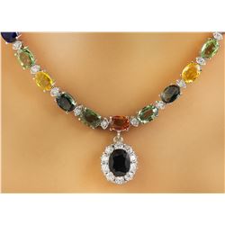 32.15 CTW Sapphire 18K White Gold Diamond Necklace