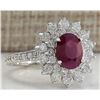 Image 2 : 3.25 CTW Natural Ruby And Diamond Ring In 14K White Gold