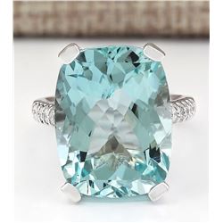 14.33 CTW Natural Aquamarine And Diamond Ring In 18K White Gold