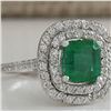 Image 2 : 2.12 CTW Natural Colombian Emerald And Diamond Ring In 18K White Gold