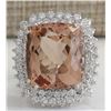 Image 1 : 21.86 CTW Natural Peach Morganite And Diamond Ring In 18K Solid White Gold