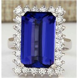 9.05 CTW Natural Blue Tanzanite And Diamond Ring 14K Solid White Gold