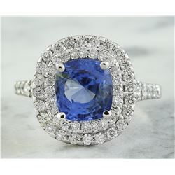 4.60 CTW Sapphire 18K White Gold Diamond Ring
