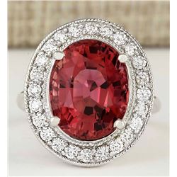 9.50 CTW Natural Pink Tourmaline And Diamond Ring 18K Solid White Gold