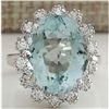 Image 1 : 10.25 CTW Natural Aquamarine And Diamond Ring In 14K Solid White Gold