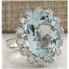 Image 2 : 10.25 CTW Natural Aquamarine And Diamond Ring In 14K Solid White Gold