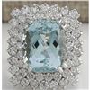Image 1 : 10.12 CTW Natural Aquamarine And Diamond Ring In 14K Solid White Gold