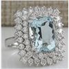 Image 2 : 10.12 CTW Natural Aquamarine And Diamond Ring In 14K Solid White Gold