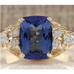 2.41 CTW Natural Tanzanite And Diamond Ring In 18K Yellow Gold