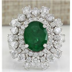 5.71 CTW Natural Colombian Emerald And Diamond Ring In 18K White Gold