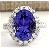 Image 1 : 10.66 CTW Natural Blue Tanzanite And Diamond Ring In 18K White Gold