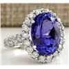 Image 2 : 10.66 CTW Natural Blue Tanzanite And Diamond Ring In 18K White Gold