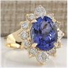 Image 2 : 6.18 CTW Natural Blue Tanzanite And Diamond Ring In 14K Solid Yellow Gold
