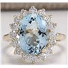 Image 1 : 6.50 CTW Natural Aquamarine And Diamond Ring 18K Solid Yellow Gold