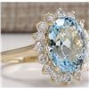Image 2 : 6.50 CTW Natural Aquamarine And Diamond Ring 18K Solid Yellow Gold