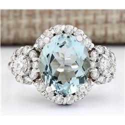 3.92 CTW Natural Aquamarine And Diamond Ring In 18K White Gold