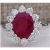 Image 1 : 4.03 CTW Natural Red Ruby Diamond Ring 14K Solid White Gold
