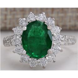 3.08 CTW Natural Emerald And Diamond Ring 14K Solid White Gold