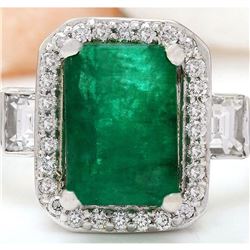 3.58 CTW Natural Emerald 18K Solid White Gold Diamond Ring