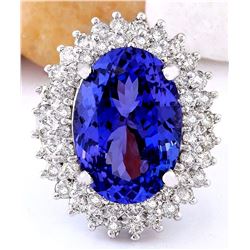 11.36 CTW Natural Tanzanite 18K Solid White Gold Diamond Ring