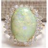 Image 1 : 6.31 CTW Natural Australian Opal And Diamond Ring 14K Solid Yellow Gold