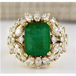 6.61 CTW Natural Emerald And Diamond Ring In 14k Yellow Gold