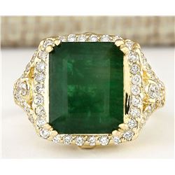 6.50 CTW Natural Emerald And Diamond Ring In 18K Yellow Gold