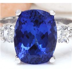 6.83 CTW Natural Tanzanite 18K Solid White Gold Diamond Ring