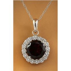 1.82 CTW Garnet 18K White Gold Diamond Necklace