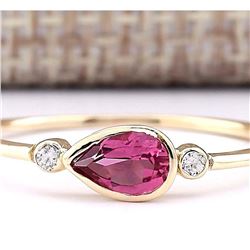 0.58 CTW Natural Pink Tourmaline And Diamond Ring 14k Solid Yellow Gold