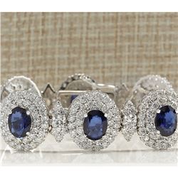 27.75 CTW Natural Sapphire And Diamond Bracelet In 18K Solid White Gold