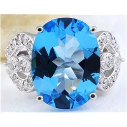 11.40 CTW Natural Topaz 18K Solid White Gold Diamond Ring