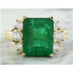 6.10 CTW Emerald 18K Yellow Gold Diamond Ring