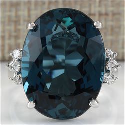 25.32 CTW Natural London Blue Topaz And Diamond Ring 18K Solid White Gold