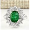 Image 1 : 3.08 CTW Natural Emerald And Diamond Ring In 18K White Gold