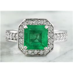 2.85 CTW Emerald 18K White Gold Diamond Ring