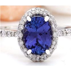 2.35 CTW Natural Tanzanite 18K Solid White Gold Diamond Ring