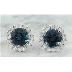 3.65 CTW Topaz 18K White Gold Diamond Earrings