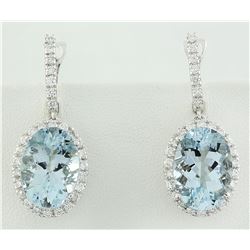 11.40 CTW Aquamarine 14K white Gold Diamond earrings