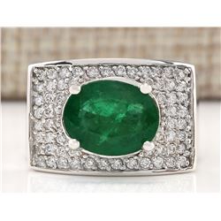4.78 CTW Natural Emerald And Diamond Ring In 18K White Gold