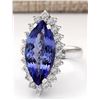 Image 2 : 8.80 CTW Natural Blue Tanzanite And Diamond Ring 14K Solid White Gold
