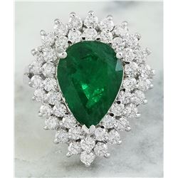 5.80 CTW Emerald 18K White Gold Diamond Ring