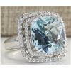 Image 2 : 6.92CTW Natural Aquamarine And Diamond Ring In 18K Solid White Gold
