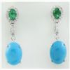 Image 1 : 10.65 CTW Turquoise Emerald 18K White Gold Diamond Earrimgs